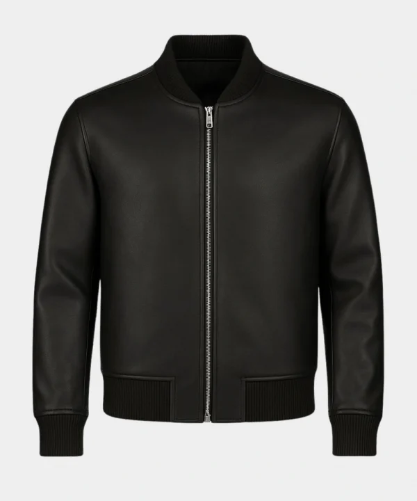 Men's Classic Black Stylish Leather Bomber Jacket
