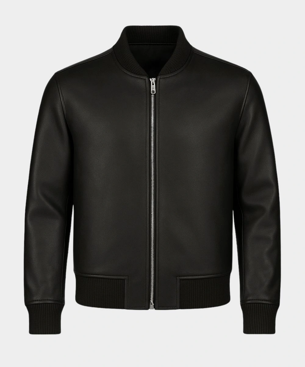 Men's Classic Black Stylish Leather Bomber Jacket