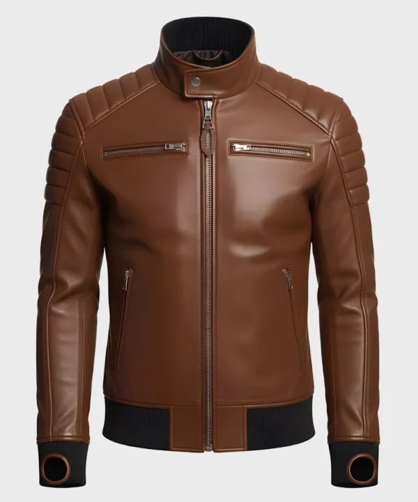 Men's Classic Brown Motorcycle Biker Leather Jacket