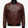 Men's Classic Moto Dark Brown Biker Leather Bomber Jacket
