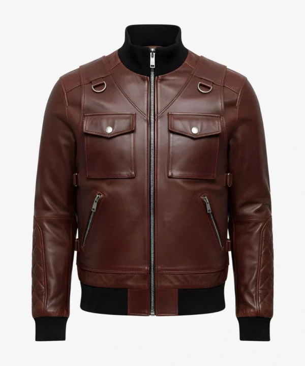 Men's Classic Moto Dark Brown Biker Leather Bomber Jacket