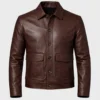 Men's Classic Style Dark Brown Biker Leather Bomber Jacket