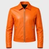 Men's Classic Style Moto Biker Orange Leather Bomber Jacket