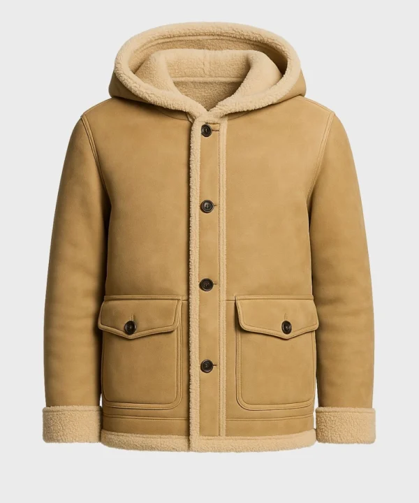 Men's Classic Suede Leather Camel Brown Hooded Jacket