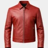 Men's Motorcycle Slim-Fit Red Biker Leather Jacket
