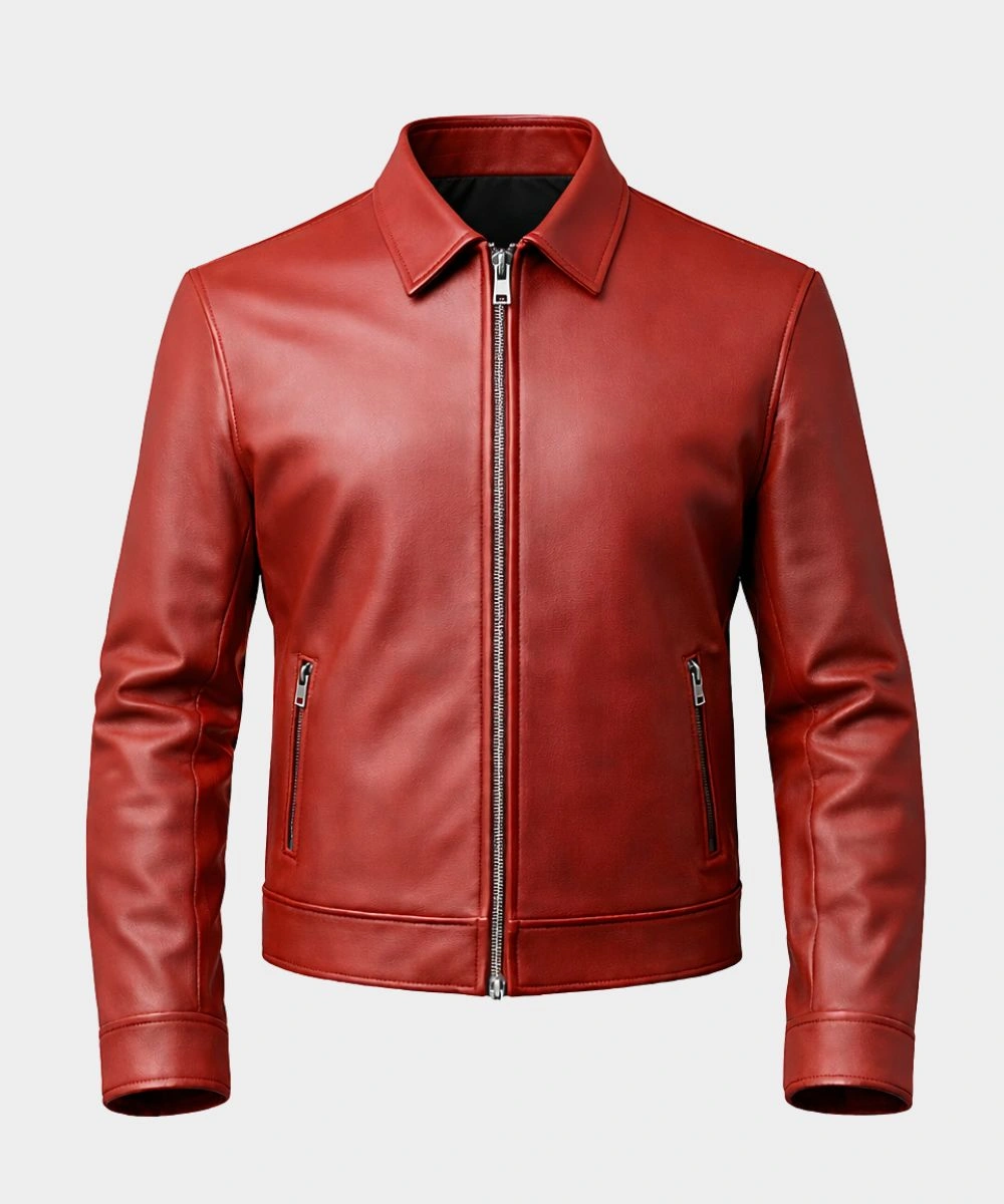 Men's Motorcycle Slim-Fit Red Biker Leather Jacket