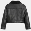 Oversized Shearling Black Leather Bomber Jacket For Women