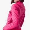 Pink Quilted Leather Trucker Bomber Jacket