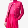 Pink Quilted Leather Trucker Bomber Jacket For Women