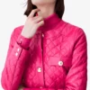 Pink Quilted Leather Trucker Jacket