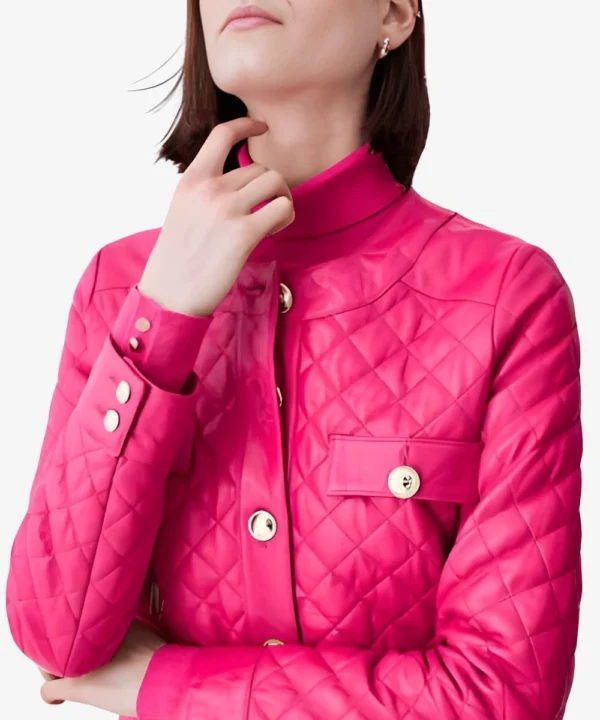 Pink Quilted Leather Trucker Jacket