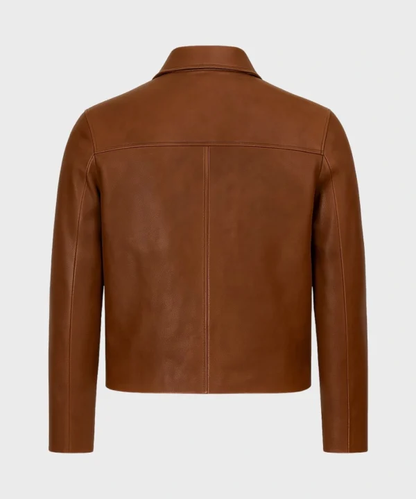 Slim-Fit Biker Brown Plain Leather Jacket For Men's