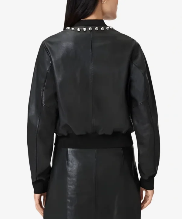 Stud Black Leather Jacket Women's