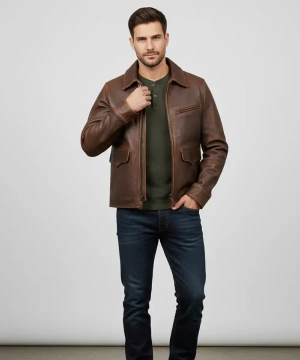 US BISON Brown Leather Jacket