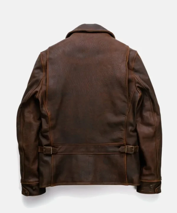 US Bison With Wool Plaid Lining  Brown Leather Motorcycle Jacket