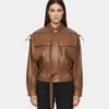Women's Belted Oversized Leather Jacket Brown
