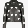 Women's Black Motorcycle Heart Design Biker Leather Jacket