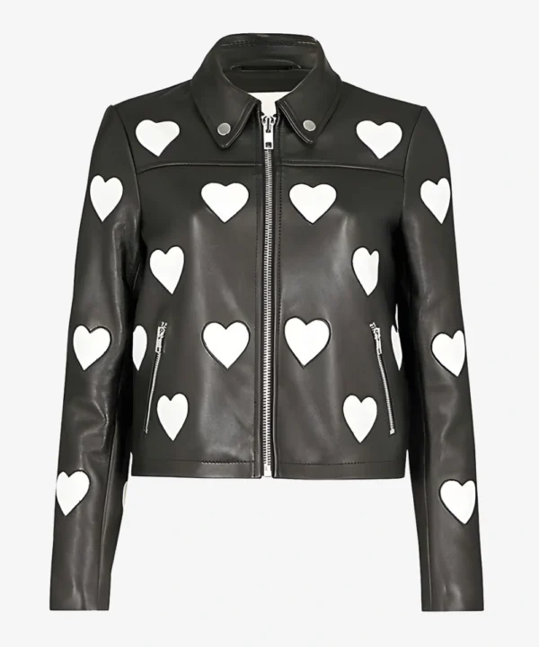 Women's Black Motorcycle Heart Design Biker Leather Jacket