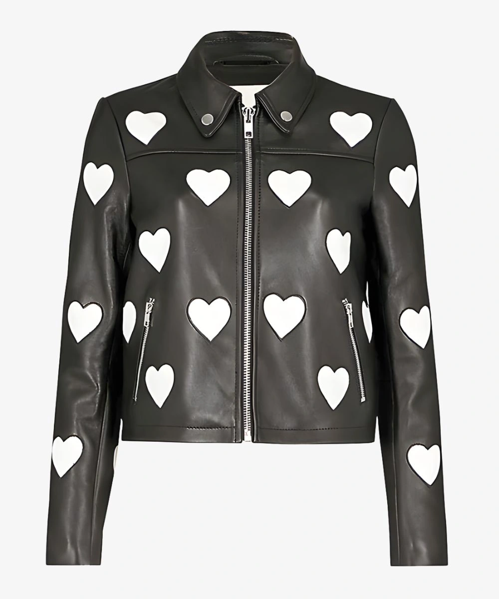 Women's Black Motorcycle Heart Design Biker Leather Jacket
