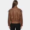 Women's Brown Oversized Belted Leather Bomber Jacket