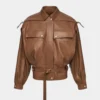 Women's Brown Oversized Belted Leather Jacket
