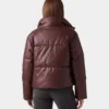 Women's Burgundy Puffer Leather Jacket