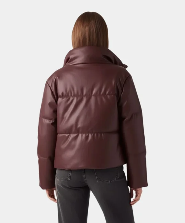 Women's Burgundy Puffer Leather Jacket
