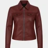 Women's Classic Maroon Motorcycle Biker Leather Bomber Jacket