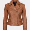 Women's Classic Motorcycle Tan Biker Leather Jacket