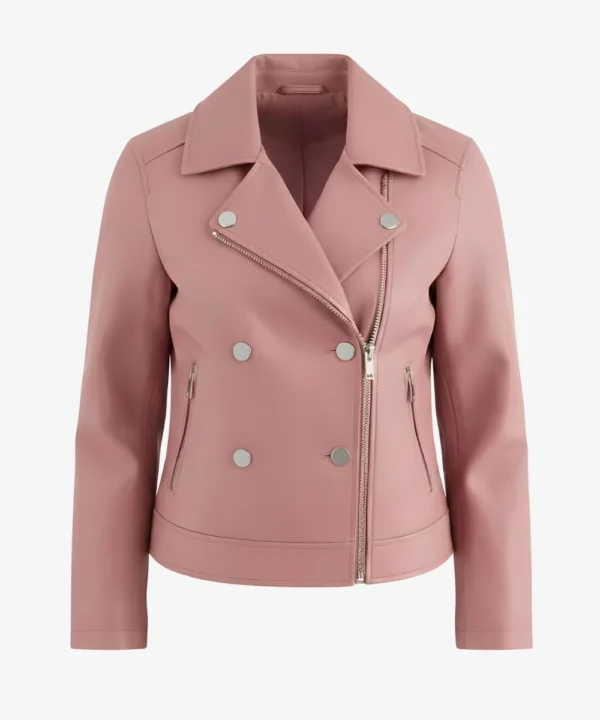 Women's Classic Pink Leather Biker Jacket