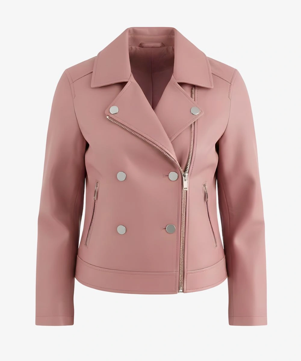 Women's Classic Pink Leather Biker Jacket
