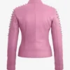 Women's Classic Pink Studded Leather Spike Jacket