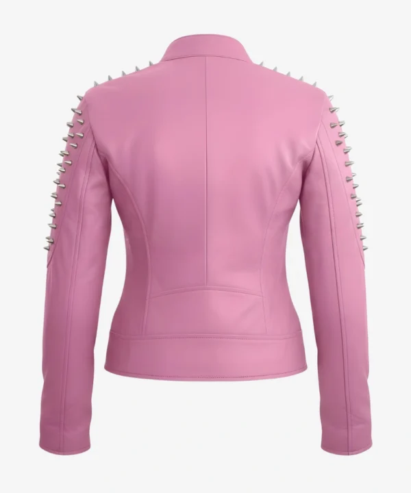 Women's Classic Pink Studded Leather Spike Jacket