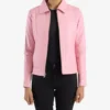 Womens Classic Shirt Style Collar Leather Jacket Pink