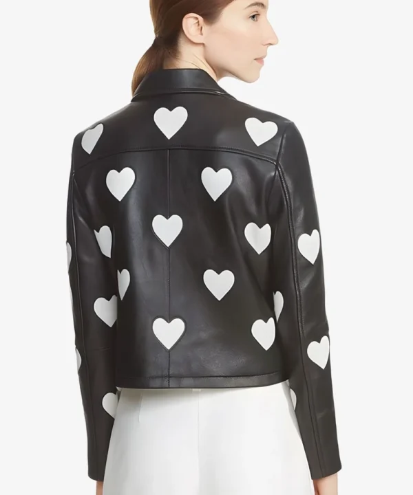 Women's Heart Design Motorcycle Biker Black Leather Jacket