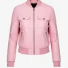 Women's Motorcycle Biker Pink Leather Bomber Jacket