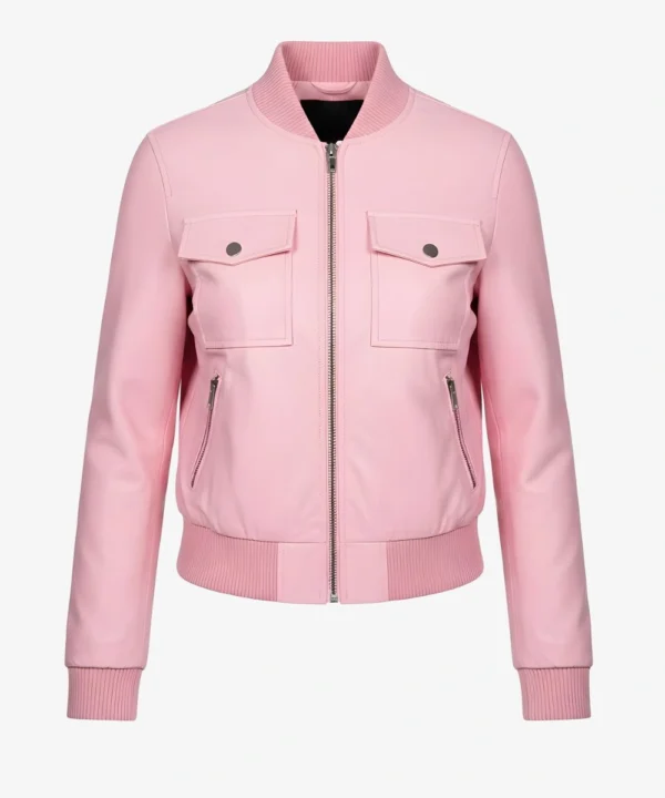 Women's Motorcycle Biker Pink Leather Bomber Jacket