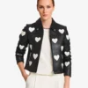 Women's Motorcycle Heart Design Black Biker Leather Jacket