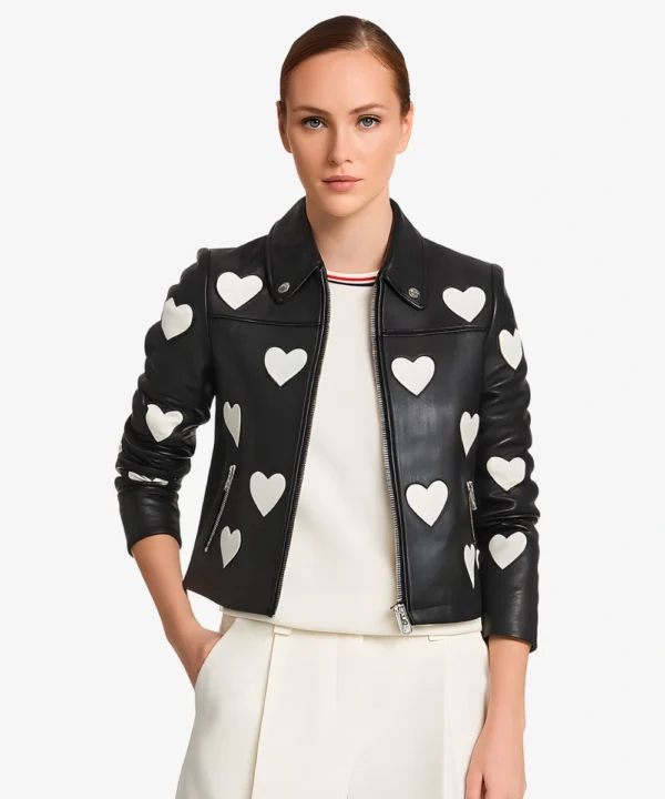 Women's Motorcycle Heart Design Black Biker Leather Jacket