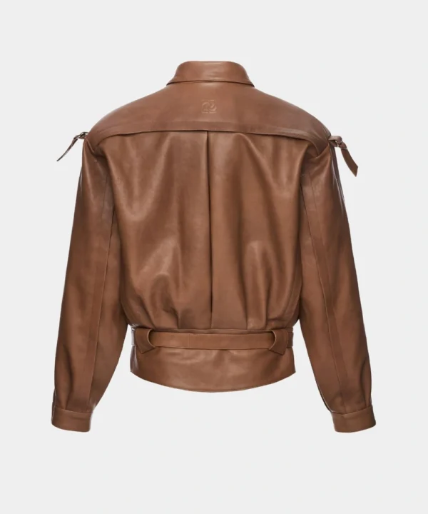 Women's Oversized Belted Leather Jacket Brown