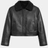 Women's Oversized Shearling Black Leather Bomber Jacket