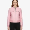 Womens Pink Motorcycle Biker Leather Bomber Jacket