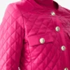 Women's Pink Quilted Leather Trucker Bomber Jacket