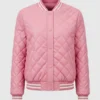 Women's Pink Varsity Leather Bomber Jacket