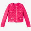 Women's Quilted Pink Trucker Leather Jacket