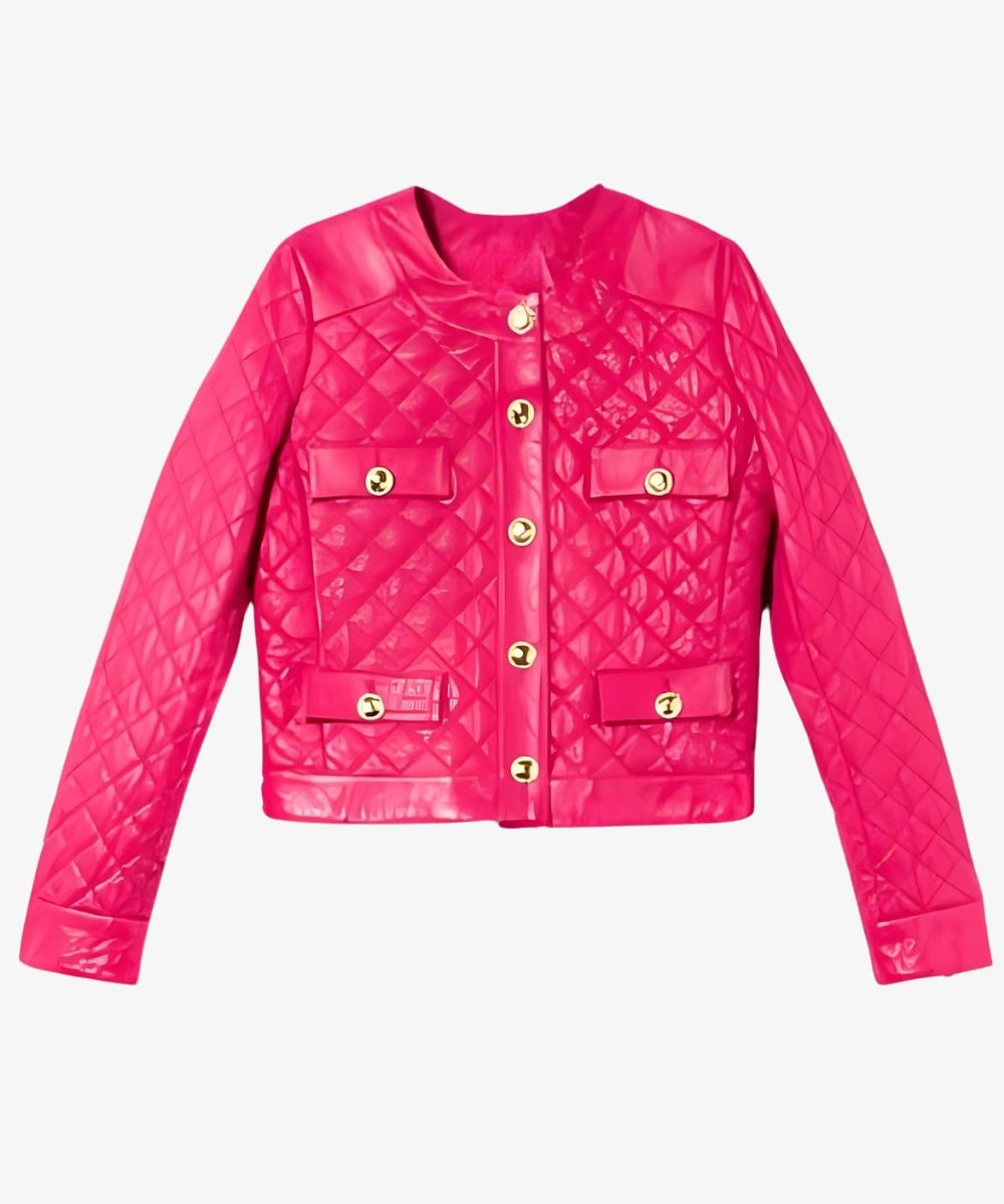 Women's Quilted Pink Trucker Leather Jacket