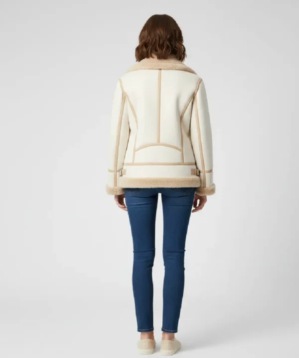 Akris Yasha Genuine Beige Shearling Leather Jacket