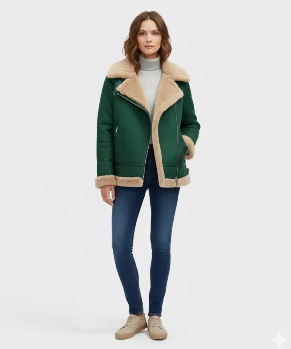 Akris Yasha Genuine Shearling Green Jacket Leather