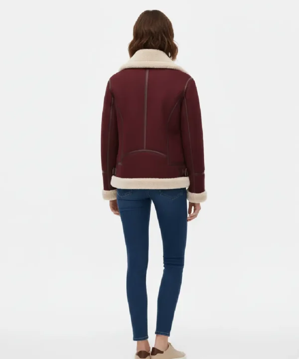 Akris Yasha Genuine Shearling Leather Jacket Maroon