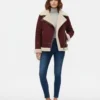 Akris Yasha Genuine Shearling Maroon Leather Jacket
